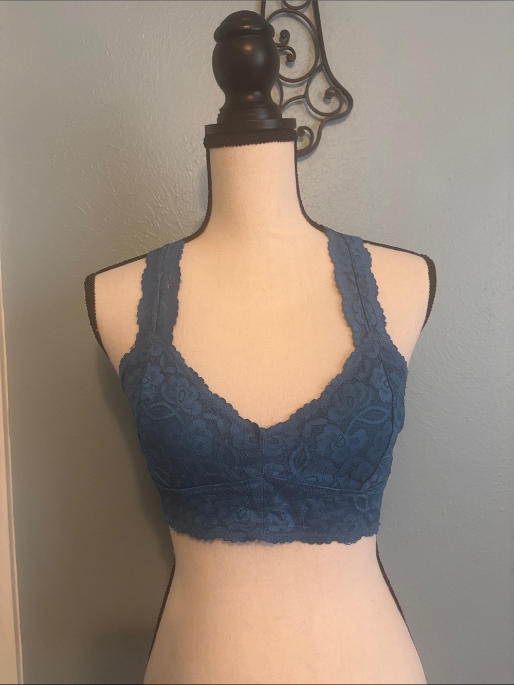 Free People Lace Bralette in Teal Blue
